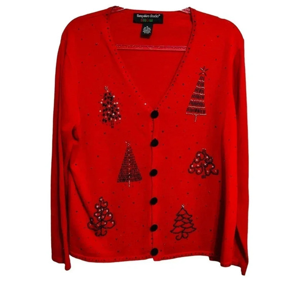 Hampshire Studio SNOW Red Beaded Cardigan - Picture 1 of 13